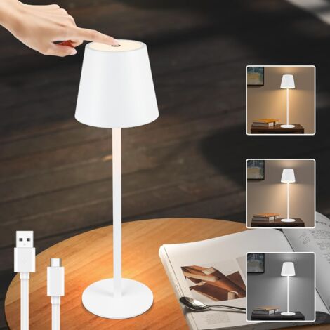 ZMH Lampe de table LED sans fil - Blanche avec touch dimmable lampe de chevet IP54 extérieure rechargeable via USB lampe de bureau pour salon, chambre à coucher, chambre d’enfant