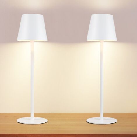 ZMH Lot de 2 Lampe de table LED sans fil - Blanche avec touch dimmable lampe de chevet IP54 extérieure rechargeable via USB lampe de bureau pour salon, chambre à coucher, chambre d’enfant