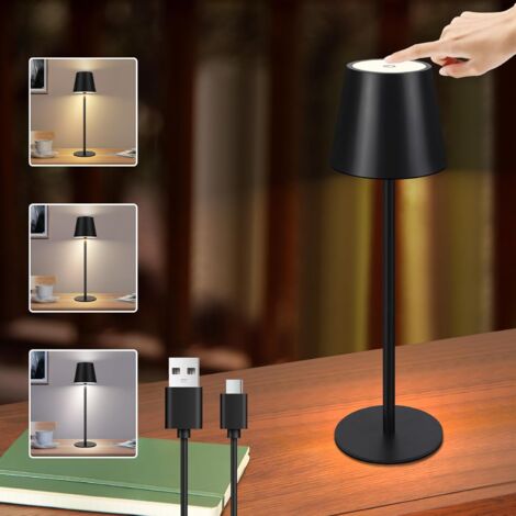 ZMH Lampe de table LED sans fil - Noire avec touch dimmable lampe de chevet IP54 extérieure rechargeable via USB lampe de bureau pour salon, chambre à coucher, chambre d’enfant