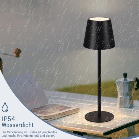 ZMH Lampe de table LED sans fil - Noire avec touch dimmable lampe de chevet IP54 extérieure rechargeable via USB lampe de bureau pour salon, chambre à coucher, chambre d’enfant