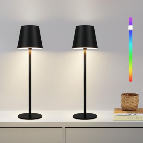 ZMH Lot de 2 Lampe de table LED RGB sans fil - Noire avec touch dimmable extérieure IP54 lampe de chevet USB rechargeable lampe de bureau pour bureau et chambre à coucher