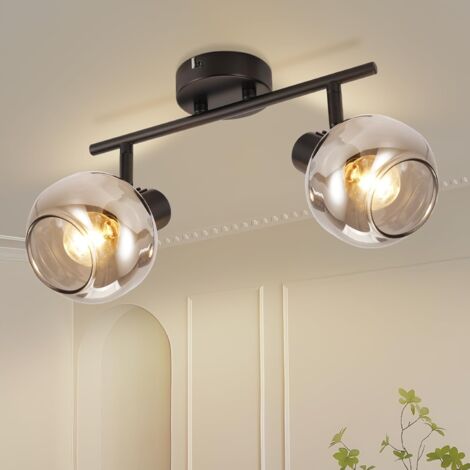 ZMH Plafonnier 2 Spots E14 Vintage boule Orientable 350°Gris Fumée Verre Spot de plafond pour salon hall chambre cuisine