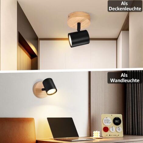 ZMH Plafonnier Spot GU10 - Noir Moderne Bois 350° Orientable Lampe de Salon pour Chambre Couloir Cuisine MAX.40W - Sans ampoule