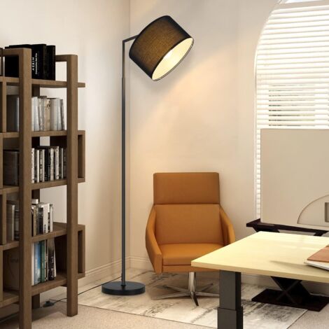 ZMH Lampadaire Noir : Moderne E27 lampe à arc abat-jour en tissu orientable lampe de lecture avec interrupteur à pied lampe de lit H166cm pour salon chambre à coucher Max. 40W - Sans ampoule