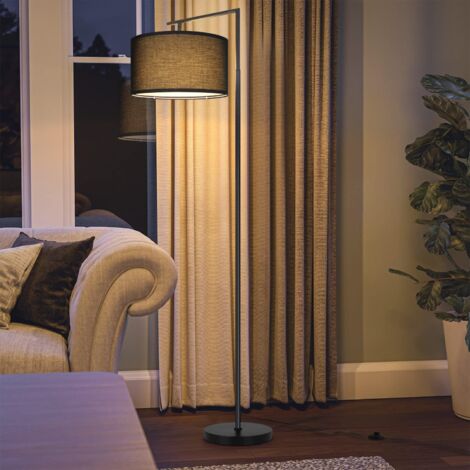 ZMH Lampadaire Noir : Moderne E27 lampe à arc abat-jour en tissu orientable lampe de lecture avec interrupteur à pied lampe de lit H166cm pour salon chambre à coucher Max. 40W - Sans ampoule
