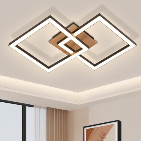 ZMH Plafonnier LED Moderne - Bois 3000K Blanc Chaud Lampe de Chambre Carré Noir 24W Lampe de Couloir pour Cuisine Salon Salle à manger Cuisine