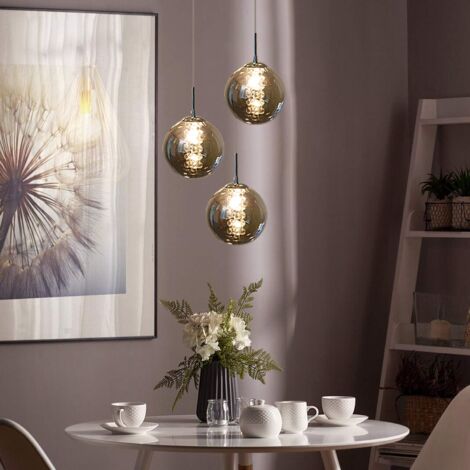 ZMH – Suspension table à manger G9 – 3 abat-jours en verre gris – Hauteur réglable 80-150 cm – Tension 220-240V – Luminaire moderne pour salon et cuisine