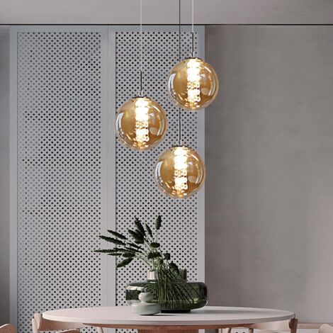 ZMH – Suspension table à manger lustre G9 – 3 flammes en verre ambre – Réglable en hauteur pour cuisine, salon, chambre, couloir