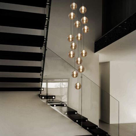 ZMH – Suspension en verre ambré 15 flammes G9 – Hauteur réglable 80-300 cm – Puissance 45W – Tension 220-240V – Design moderne pour salon et cuisine