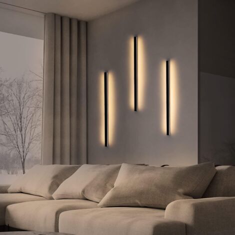 ZMH LED Applique murale intérieur - Noir moderne blanc chaud 3000K lampe de couloir 27W pour salon escalier chambre d'enfant - 80cm blanc chaud
