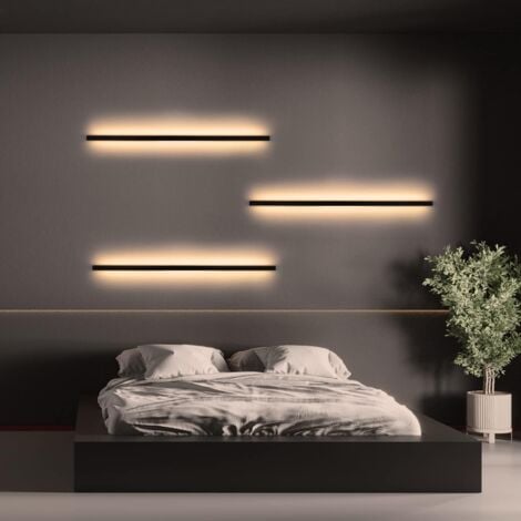 ZMH LED Applique murale intérieur - Noir moderne blanc chaud 3000K lampe de couloir 34W pour salon escalier chambre d'enfant - 100cm blanc chaud