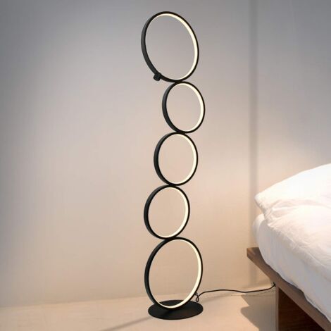 Lampadaire LED Dimmable 5 Anneaux 32W - Moderne Noir 3000K, Uplighter Tactile Pour Salon Et Chambre 110cm