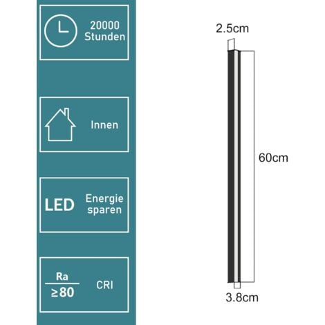 ZMH LED Applique murale intérieur - Noir moderne blanc chaud 3000K lampe de couloir 21W pour salon escalier chambre d'enfant - 60cm blanc chaud