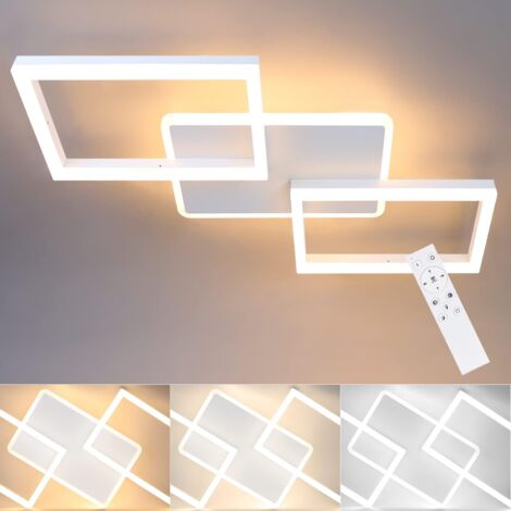 ZMH LED Plafonnier Salon Plafonnier - 48W Dimmable Lampe de chambre Flat Design avec télécommande en métal Lampe de cuisine moderne pour chambre à coucher Salle à manger Cuisine Blanc (1/5)