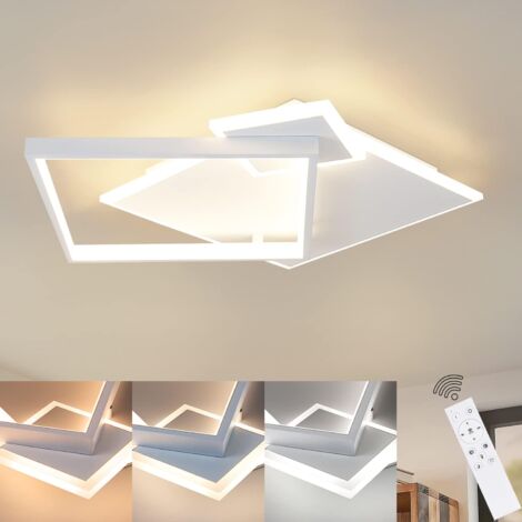 ZMH Plafonnier LED Salon - Dimmable Lampe de salon 50W Design moderne avec télécommande en métal Plafonnier pour salle à manger Cuisine Chambre à coucher des jeunes/ Blanc (1/5)