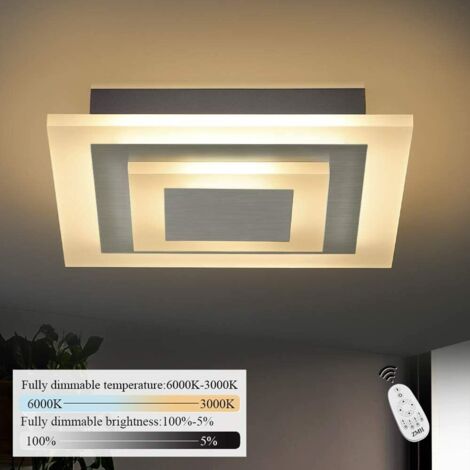 ZMH LED Plafonnier Salon Dimmable stepless avec télécommande 23W 30cm carré Plafond Lampe Bureau Plafonniers pour le salon, chambre à coucher, cuisine, nickel mat-303010cm (1/5)