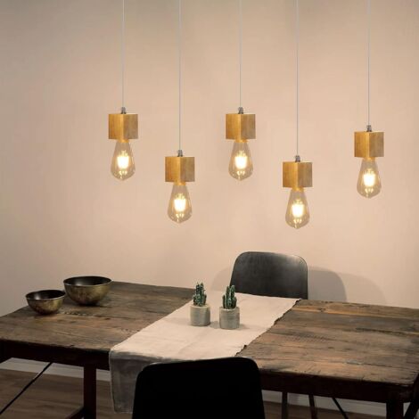 ZMH lampe à suspension bois 5-flamme lampe de table à manger 150cm hauteur lampe suspendue réglable lampe en bois avec douille E27 pour salle à manger cuisine salon restaurant café (sans ampoules) (1/5)