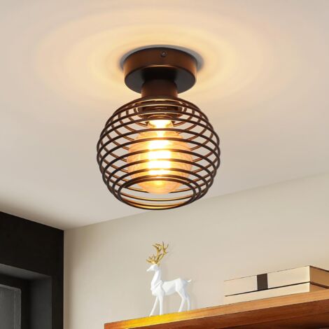 ZMH – Plafonnier vintage noir en métal – Style industriel avec abat-jour sphérique – Douille E27 – Pour couloir, cuisine, balcon et espace commercial