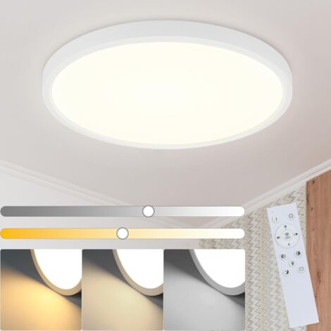 ZMH Plafonnier LED Blanc plate - rond 20W Variateur d'intensité Lampe de salle de bain Ø30cm avec télécommande IP44 étanche pour chambre à coucher chambre à coucher cuisine (1/5)