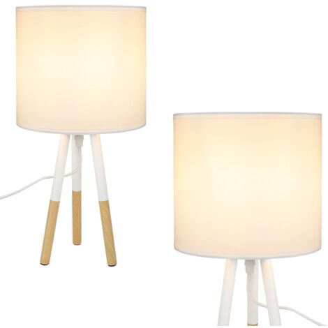 ZMH Lampe de chevet Lot de 2 en bois Blanc E27 style rustique Petite avec abat-jour en tissu naturel lampe de table Pour Chambre à coucher Salle à manger (1/5)