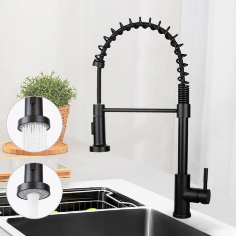 ZMH Robinet de cuisine haute pression Robinet de cuisine - Robinet avec douchette Mélangeur extensible en acier Inox pivotant à 360° Robinet d'évier de cuisine Noir (1/5)