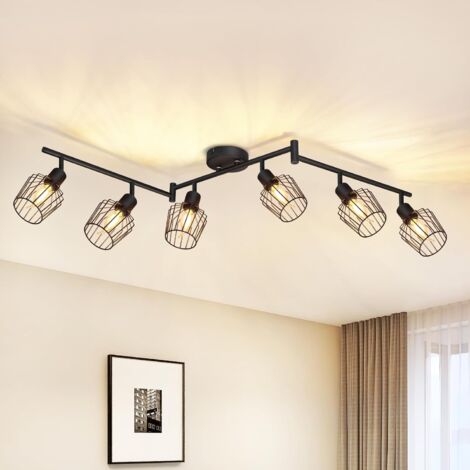 ZMH Plafonnier 6 Spots E14 Noir Vintage Orientable 350°Spot de plafond pour salon hall chambre cuisine
