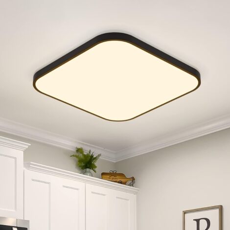 ZMH Plafonnier LED Plafonnier plat - 27cm Lampe de salle de bain IP44 Etanche Lampe de chambre à coucher 15W carré Lampe de couloir pour chambre cuisine - Noir Blanc chaud 3000K (1/5)