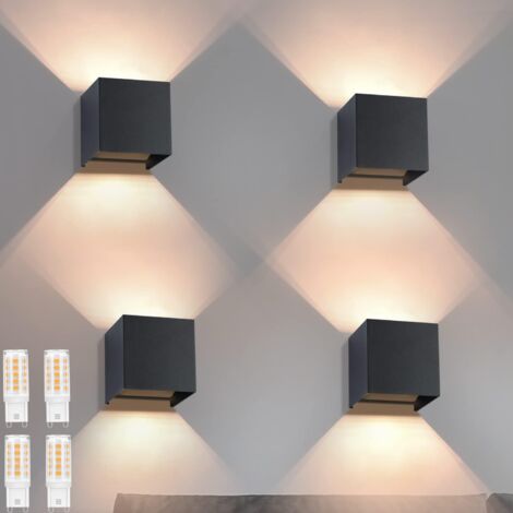 ZMH Applique Murale Led Intérieure et Extérieure Noir - Lampe de Couloir à Faisceau Moderne IP65 Étanche Up Down Applique Murale Extérieure Blanc Chaud G9 Couloir Jardin Salon Allée Chambre 4ER (1/5)