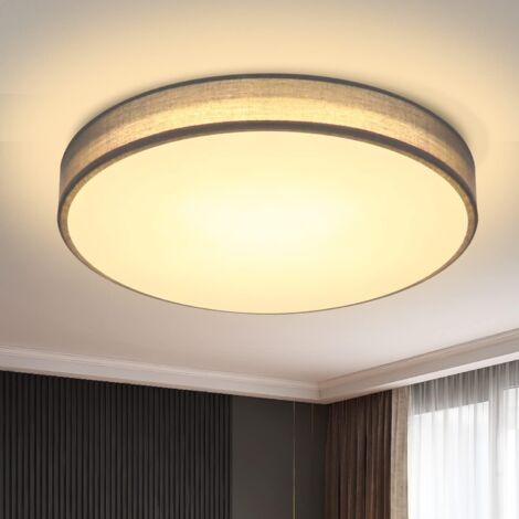ZMH Plafonnier LED Plafonnier chambre à coucher - Rund Stoff Schlafzimmerlampe mit Stoffschirm Modern Wohnzimmerlampe Küchellampe für Wohnzimmer Küche Flur -Gris foncé - 3000K - 30CM - 12W (1/5)