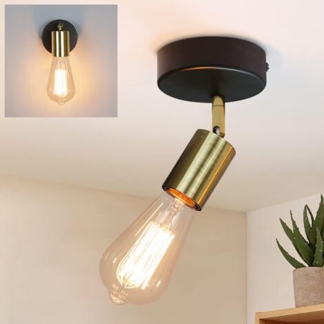 ZMH plafonnier 1 ampoule plafonnier E27 spots de plafond noir et doré spot mural vintage orientable 360 degrés lustre moderne spot lampe industriel pour cuisine couloir allée salle à manger chambre (1/5)