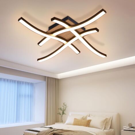 ZMH Plafonnier LED Plafonnier Salon - 24W Lampe de Salon en Bois 3000K Blanc Chaud Design Moderne Lampe de Chambre Lampe de Cuisine en Métal Noir Chambre pour Couloir Bureau Cuisine Salle à Manger (1/5)