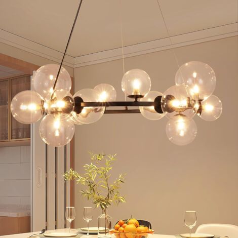ZMH Suspension Table à Manger Lampe Suspendue Salon - Suspension G9 14 Ampoules Lampe de Salle à Manger Escalier Lampe à Suspension Transparente Lustre Moderne Boule de Verre pour Couloir de Salle à M