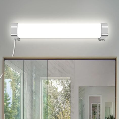 ZMH Lampe de miroir LED salle de bain - lampe de miroir étanche avec prise IP44 10W blanc neutre 4000K lampe de maquillage lampe de salle de bain applique moderne 37CM ​​lampe de salle de bain chromée