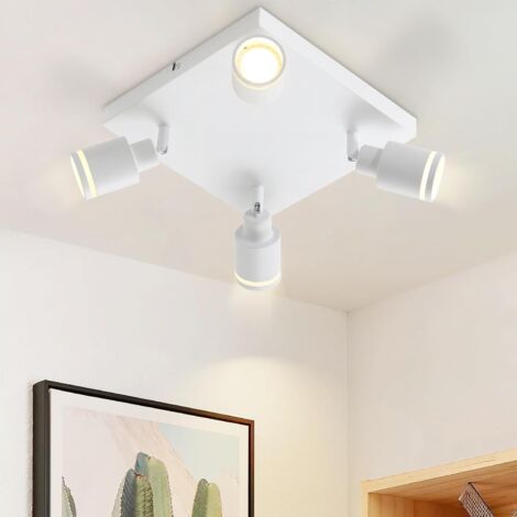 ZMH Plafonnier Plafonnier Moderne 4 Ampoules : Spots de Plafond Pivotants GU10 Plafonnier Spot Lampe de Cuisine Lampe de Couloir Carrée en Métal en Blanc pour Bureau Chambre Salle à Manger, sans Ampou (1/5)