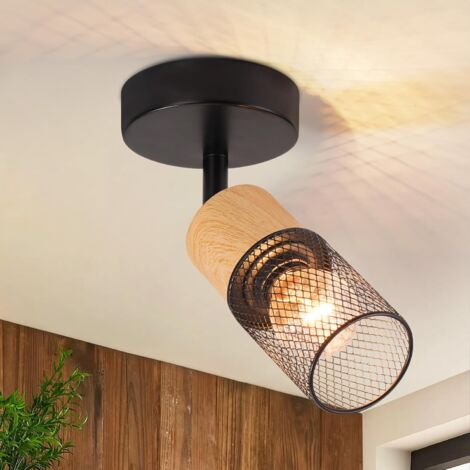 ZMH Plafonnier 1 Ampoule Plafonnier : Plafonnier Vintage Spots en Bois Noir Pivotant à 350° Spots de Plafond E14 Lampe de Cuisine Spot Mural Rétro pour Salon Chambre Cuisine sans Ampoule