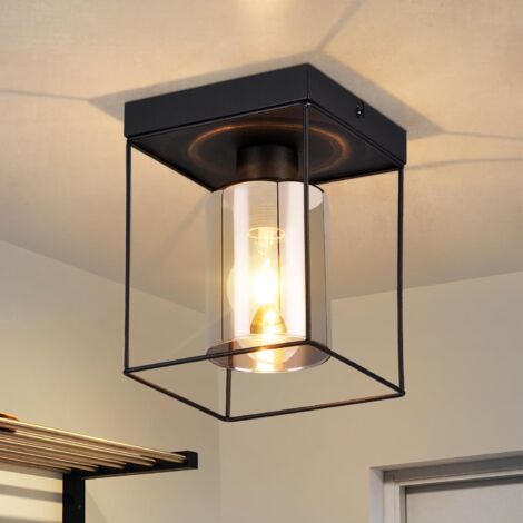ZMH Plafonnier de Couloir Plafonnier en Verre - 1 Ampoule E27 Lampe de Couloir Vintage avec Plafond en Métal Noir Lampe de Chambre Rétro de Style Industriel pour Cuisine Chambre Bureau (1/5)