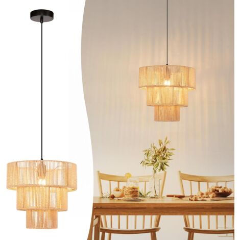 ZMH Lampe à Suspension Table à Manger Lampe à Suspension Salon : Lampe à Suspension Bohème en Rotin Ø35cm Lampe de Chambre Lampe de Table à Manger Lampe à Suspension 1 Ampoule Lampe de Salle à Manger (1/5)