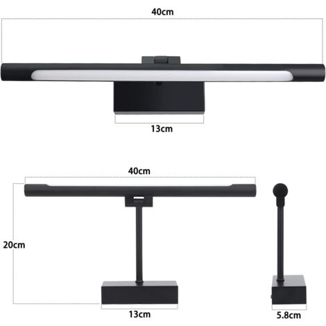Applique Murale LED Avec Miroir - 40 Cm, 4000K, Noir - Pour Salle De Bain Ou Coiffeuse - Éclairage Sans Scintillement