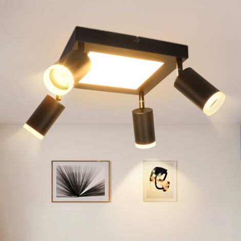 Projecteur Plafonnier 4 Spots Orientables Noir & Bois | Style Rétro GU10 - Pour Cuisine, Salon, Bureau - 3