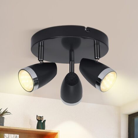 ZMH – Plafonnier LED 3 spots orientables 12W – Blanc chaud 3000K – Design moderne gris – Pour couloir, cuisine, salon, salle à manger