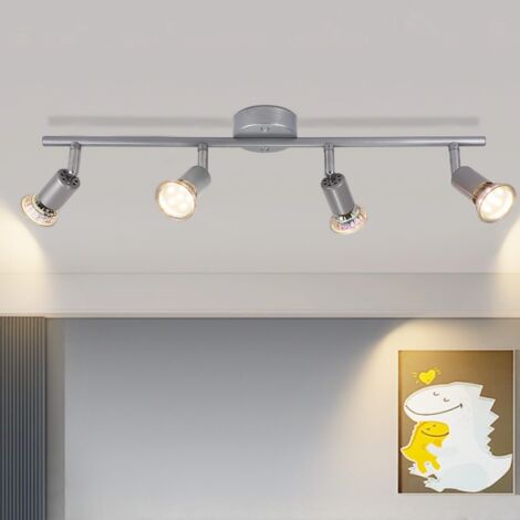 ZMH Plafonnier LED 4 Spots de plafond argenté orientable  GU10 - Spots de plafond 4 ampoule Appliques murales Plafonnier de salle de bain Cuisine Couloir Chambre Ampoules incluses