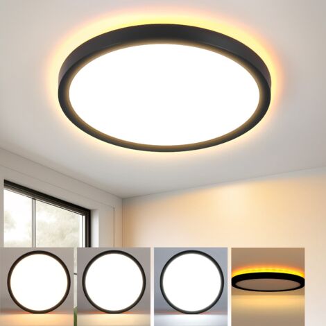 ZMH Plafonnier LED Lampe de plafond plate - Lampe de chambre à coucher 22CM Lampe de salle de bain 18W Lampe de cuisine Chambre à coucher Noir Éclairage de plafond de salle de bain 3000K - 6500K (1/5)