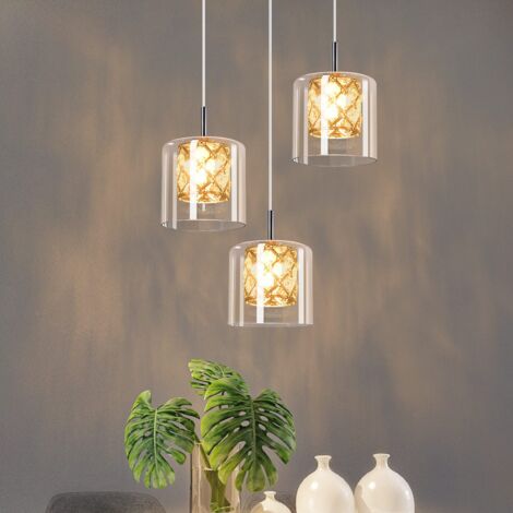ZMH – Suspension luminaire en verre 3 flammes G9 – Hauteur réglable 120CM – Design vintage moderne pour salle à manger