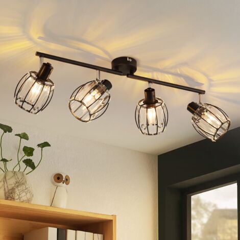 ZMH Plafonnier Vintage Spot de plafond 3flammes - Lampe de plafond Abat-jour en cristal Retro Spot Industriel E14 Noir 350°Rotatif Lampe de couloir pour couloir Hôtel (sans ampoule) (1/5)