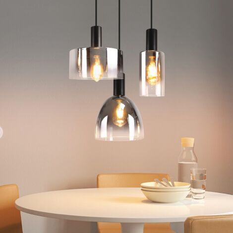 ZMH – Suspension lampe suspendue 3 flammes E27 – Hauteur réglable 150 cm – Verre gris fumé pour salle à manger et salon
