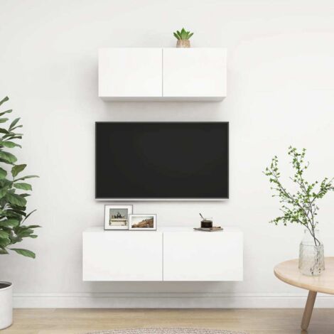 ZMH Ensemble de meubles TV 2 pcs Blanc Bois d'ingénierie (1/5)