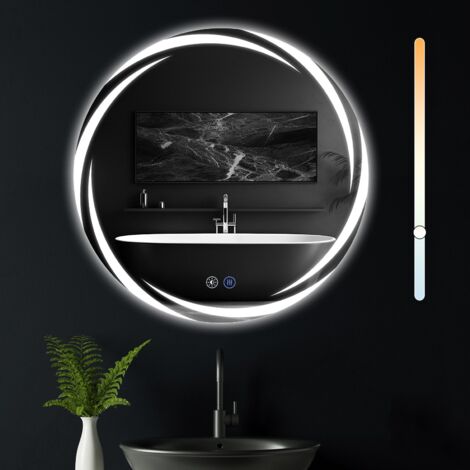 Miroir de salle de bain ZMH avec éclairage - miroir mural rond 50cm LED IP44 miroir de salle de bain rond avec interrupteur tactile et fonction antibuée miroir de salle de bain avec lumière dimmable