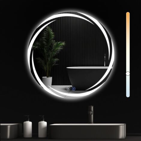 Miroir de salle de bain ZMH avec éclairage - miroir mural rond 70cm LED IP44 miroir de salle de bain rond avec interrupteur tactile et fonction antibuée miroir de salle de bain avec lumière dimmable