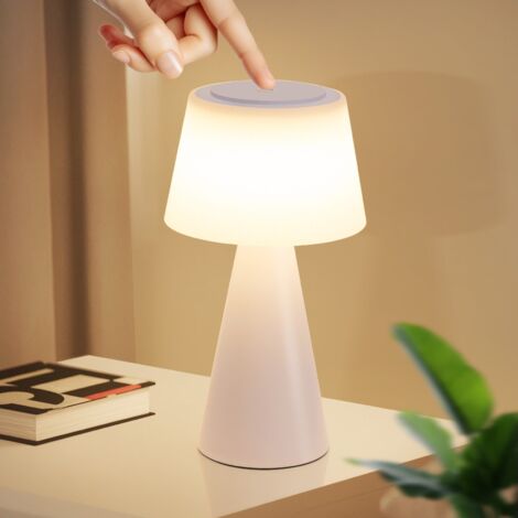 ZMH Lampe de table à piles Lampe de chevet LED 2ER- 3600mhA Lsans fil Lampe tactile à intensité variable avec batterie rechargeable USB Blanc Lampes de table moderne Chambre à coucher Extérieur