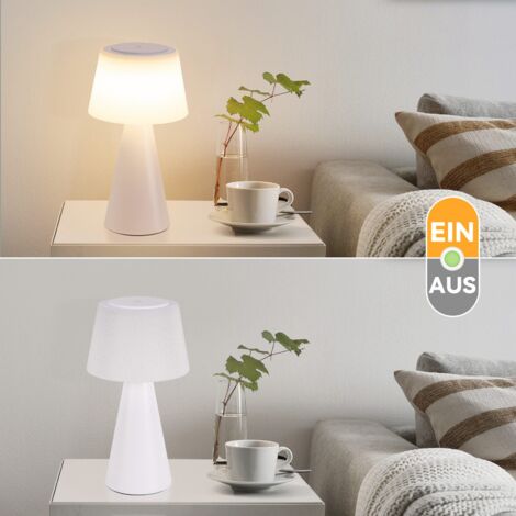 ZMH Lampe de table à piles Lampe de chevet LED 2ER- 3600mhA Lsans fil Lampe tactile à intensité variable avec batterie rechargeable USB Blanc Lampes de table moderne Chambre à coucher Extérieur